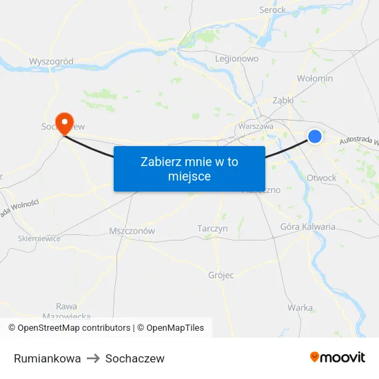 Rumiankowa to Sochaczew map