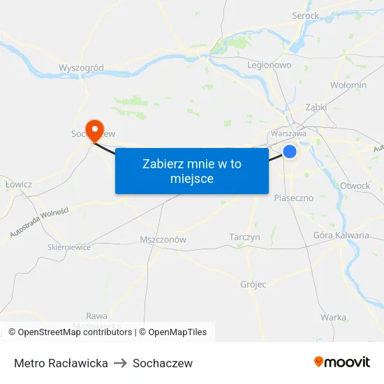 Metro Racławicka to Sochaczew map