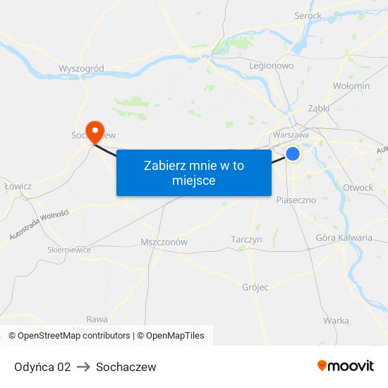 Odyńca to Sochaczew map