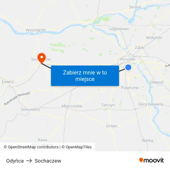 Odyńca to Sochaczew map