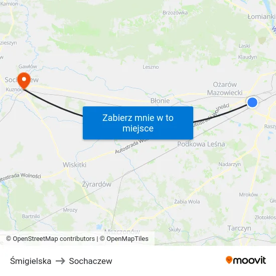 Śmigielska to Sochaczew map
