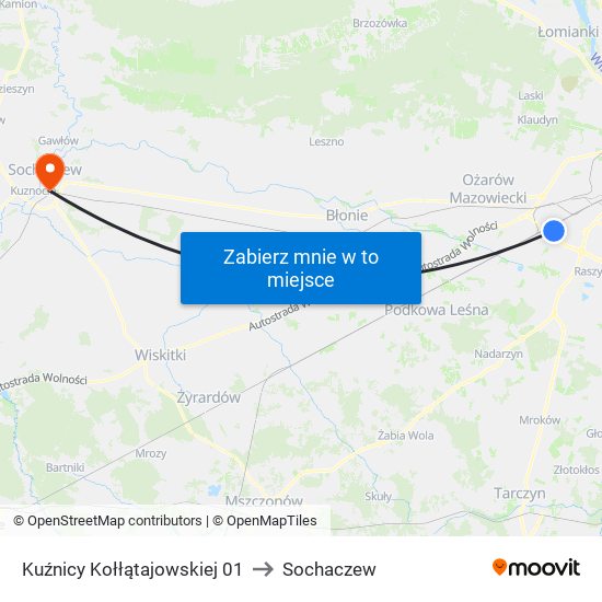 Kuźnicy Kołłątajowskiej 01 to Sochaczew map