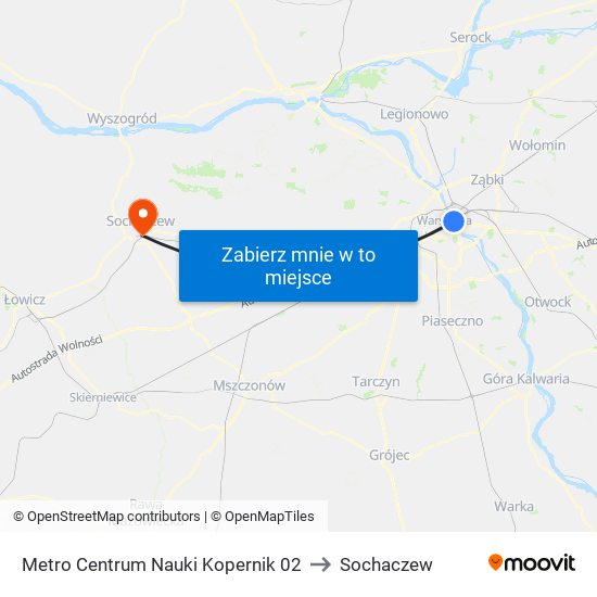 Metro Centrum Nauki Kopernik 02 to Sochaczew map