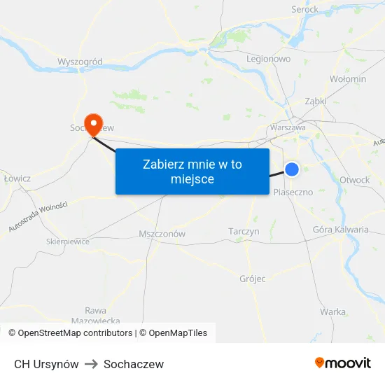 CH Ursynów to Sochaczew map