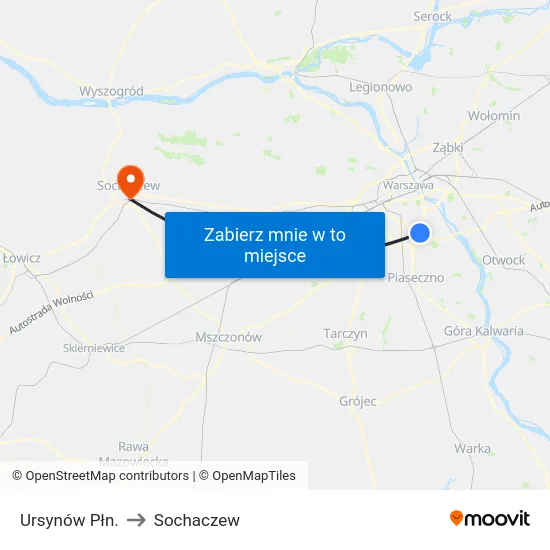 Ursynów Płn. to Sochaczew map