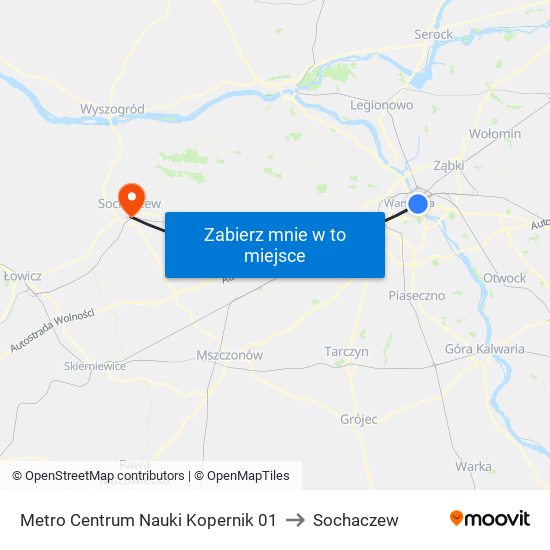 Metro Centrum Nauki Kopernik 01 to Sochaczew map