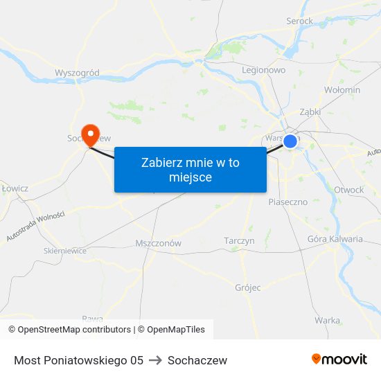 Most Poniatowskiego to Sochaczew map