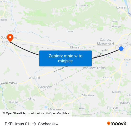 PKP Ursus 01 to Sochaczew map