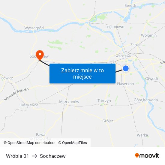 Wróbla to Sochaczew map