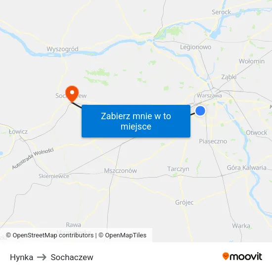 Hynka to Sochaczew map