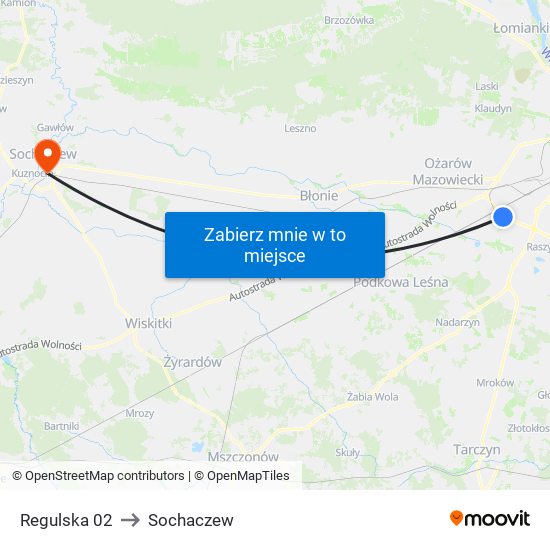 Regulska to Sochaczew map