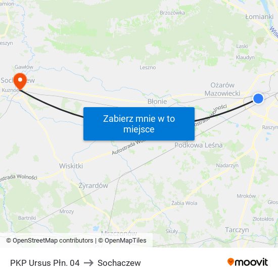 PKP Ursus Płn. to Sochaczew map