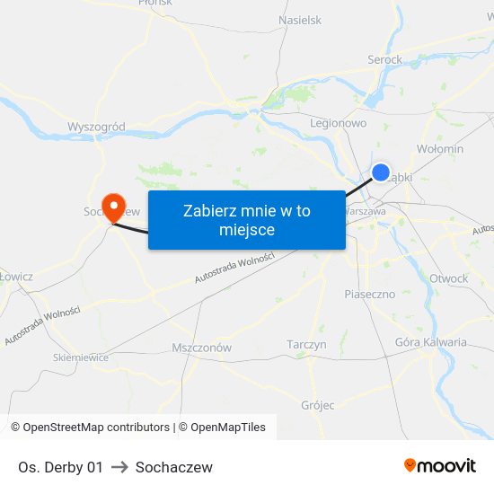 Os. Derby to Sochaczew map