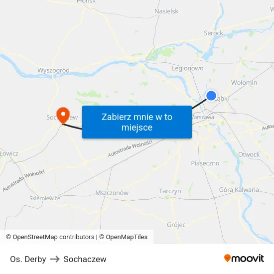 Os. Derby to Sochaczew map