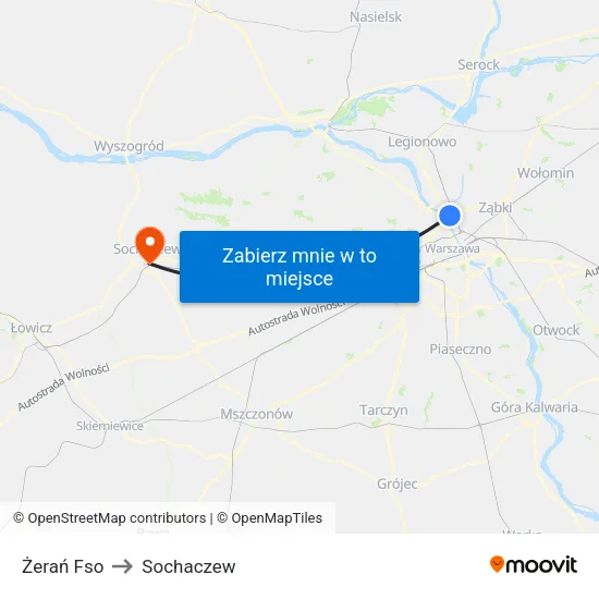 Żerań Fso to Sochaczew map