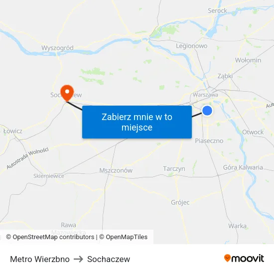 Metro Wierzbno to Sochaczew map