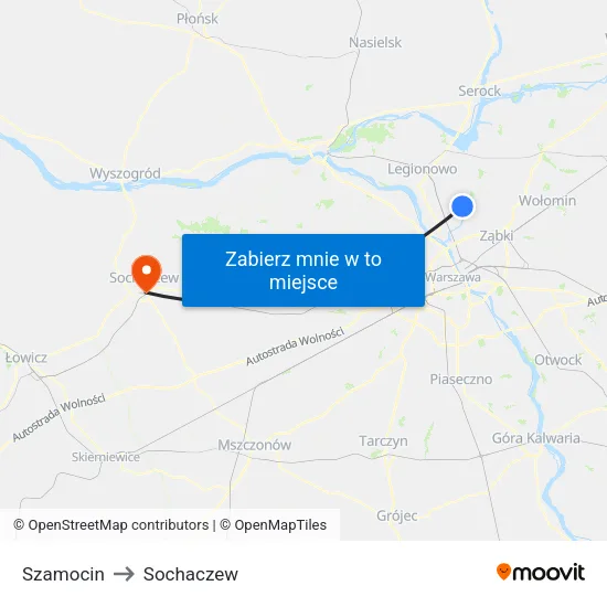 Szamocin to Sochaczew map