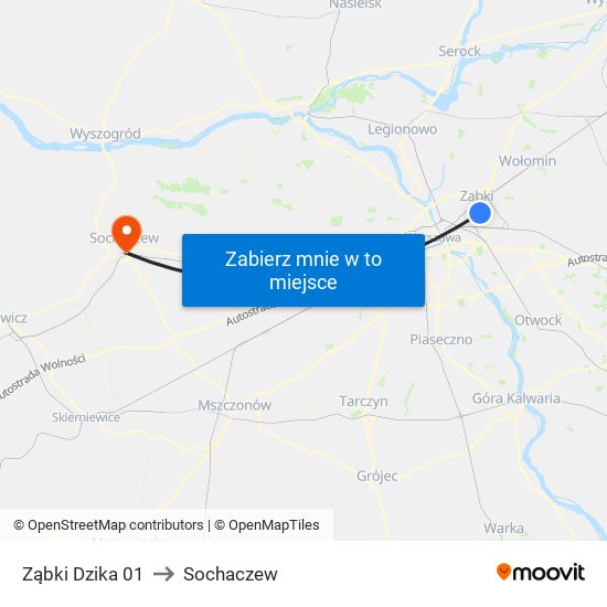 Ząbki Dzika 01 to Sochaczew map