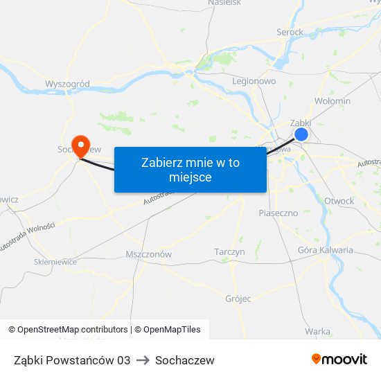 Ząbki Powstańców 03 to Sochaczew map