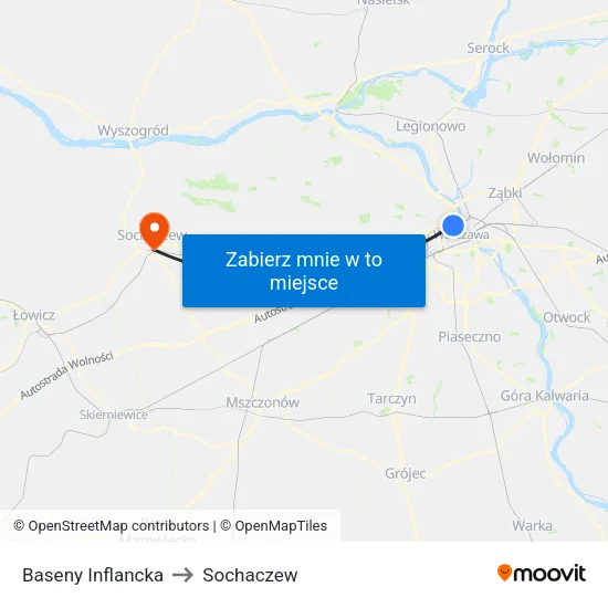 Baseny Inflancka to Sochaczew map