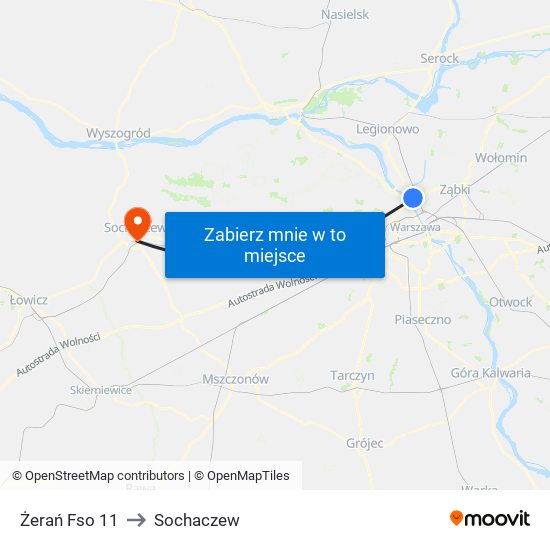 Żerań Fso to Sochaczew map