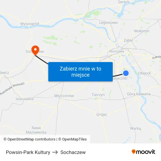 Powsin - Park Kultury to Sochaczew map
