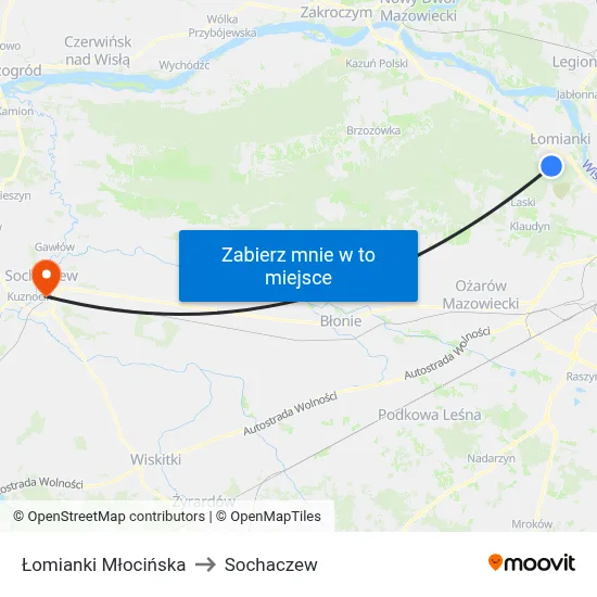 Łomianki Młocińska to Sochaczew map