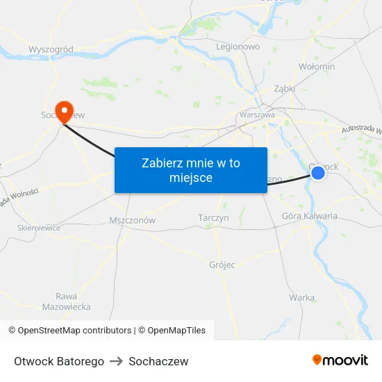 Otwock Batorego to Sochaczew map