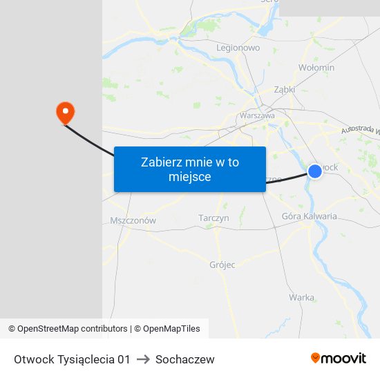 Otwock Tysiąclecia 01 to Sochaczew map