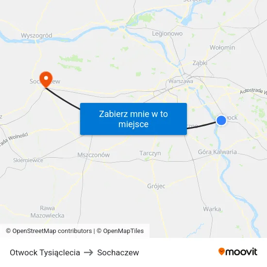 Otwock Tysiąclecia to Sochaczew map