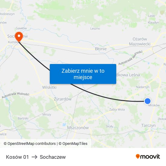 Kosów 01 to Sochaczew map