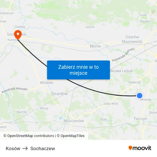 Kosów to Sochaczew map