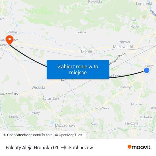 Falenty Aleja Hrabska 01 to Sochaczew map