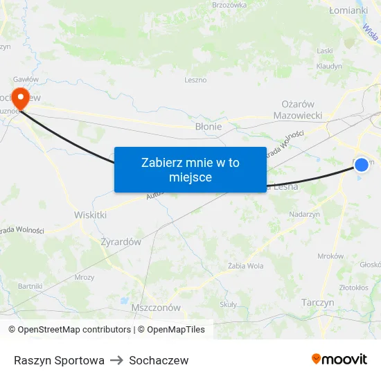 Raszyn Sportowa to Sochaczew map