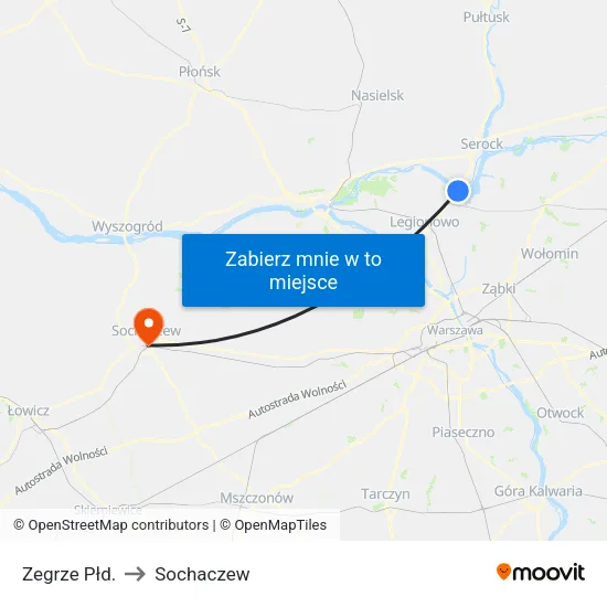 Zegrze Płd. to Sochaczew map