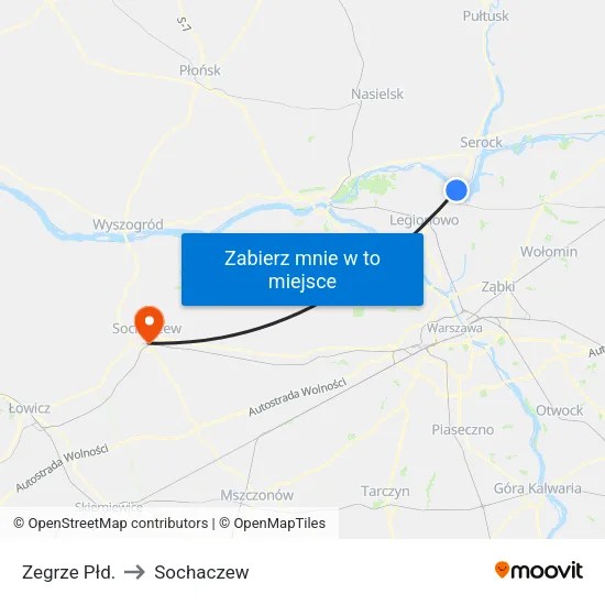 Zegrze Płd. to Sochaczew map