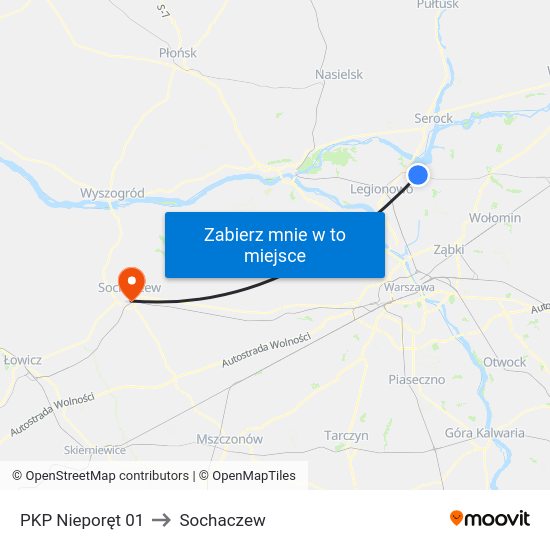 PKP Nieporęt to Sochaczew map