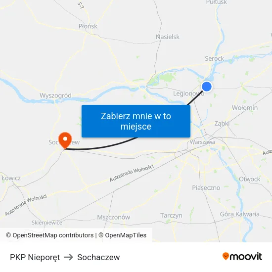 PKP Nieporęt to Sochaczew map