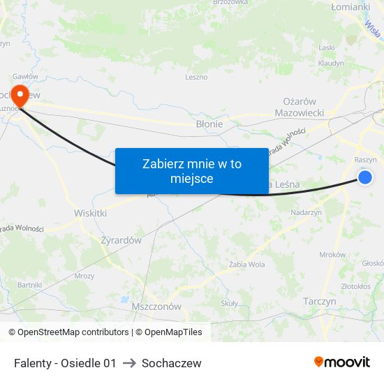 Falenty - Osiedle 01 to Sochaczew map