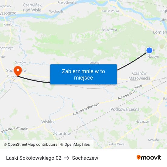 Laski Sokołowskiego to Sochaczew map