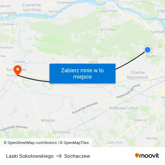 Laski Sokołowskiego to Sochaczew map