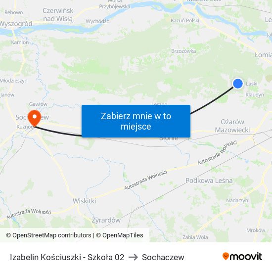 Izabelin Kościuszki - Szkoła 02 to Sochaczew map