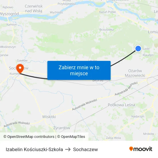 Izabelin Kościuszki - Szkoła to Sochaczew map