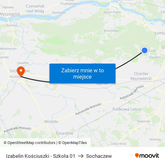 Izabelin Kościuszki-Szkoła to Sochaczew map