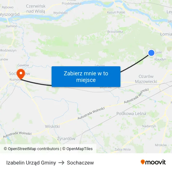 Izabelin Urząd Gminy to Sochaczew map