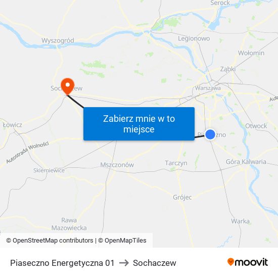 Piaseczno Energetyczna 01 to Sochaczew map