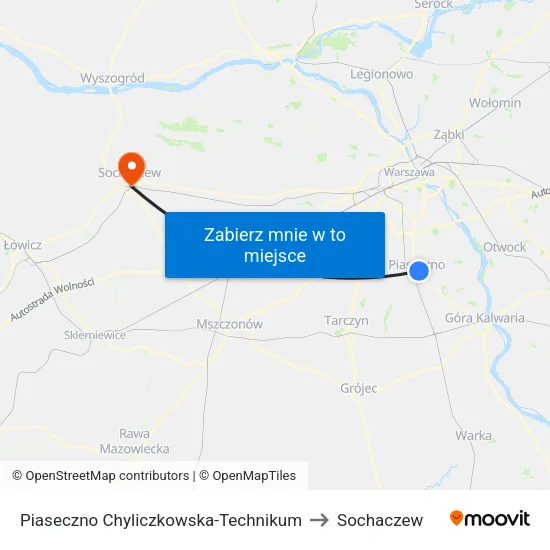 Piaseczno Chyliczkowska - Technikum to Sochaczew map
