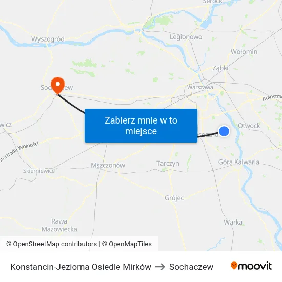 Konstancin-Jeziorna Osiedle Mirków to Sochaczew map