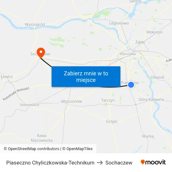 Piaseczno Chyliczkowska - Technikum to Sochaczew map