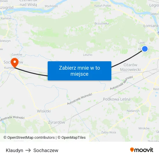 Klaudyn to Sochaczew map